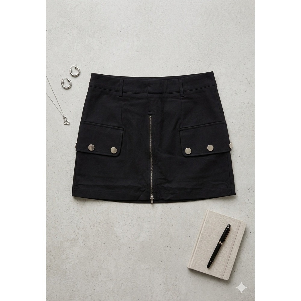 Choosy Black Cargo Mini Skort Front Zip Utility Pockets Size M NEW